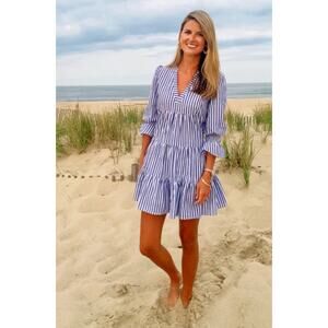 Tuckernuck Pomander Place Dress Medium Kenzo Mini Blue White Stripe Tiered Swing